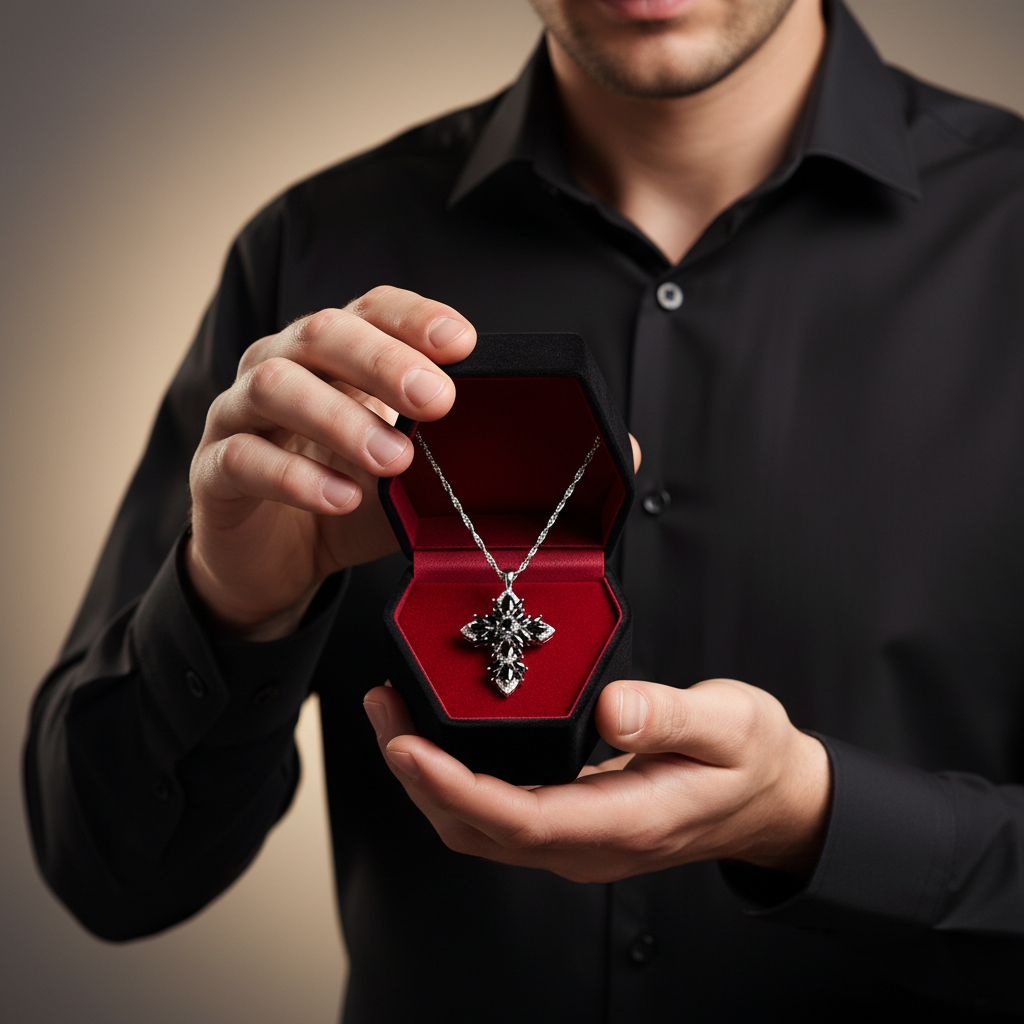 Marquise-cut Black Spinel Spiky Cross Necklace-Black Diamonds New York