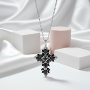 Marquise-cut Black Spinel Spiky Cross Necklace-Black Diamonds New York