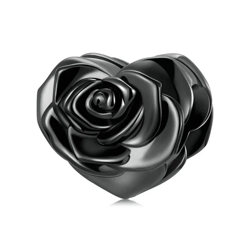 Elegant Black Rose Bead Heart Charm-Black Diamonds New York
