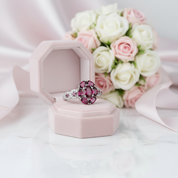3.0 Ct Purple Garnet Gemstone Flower Ring-Black Diamonds New York
