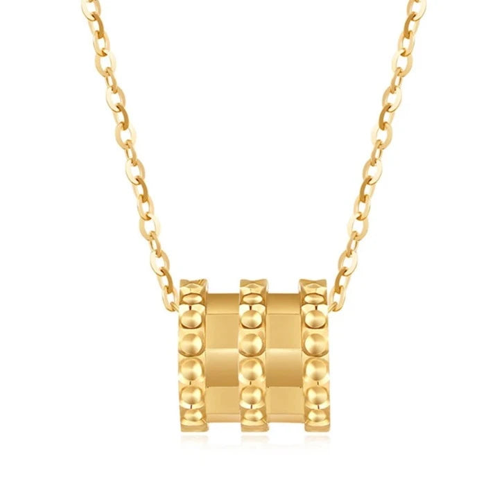 18k Yellow Gold Tubular Design Pendant Necklace-Black Diamonds New York