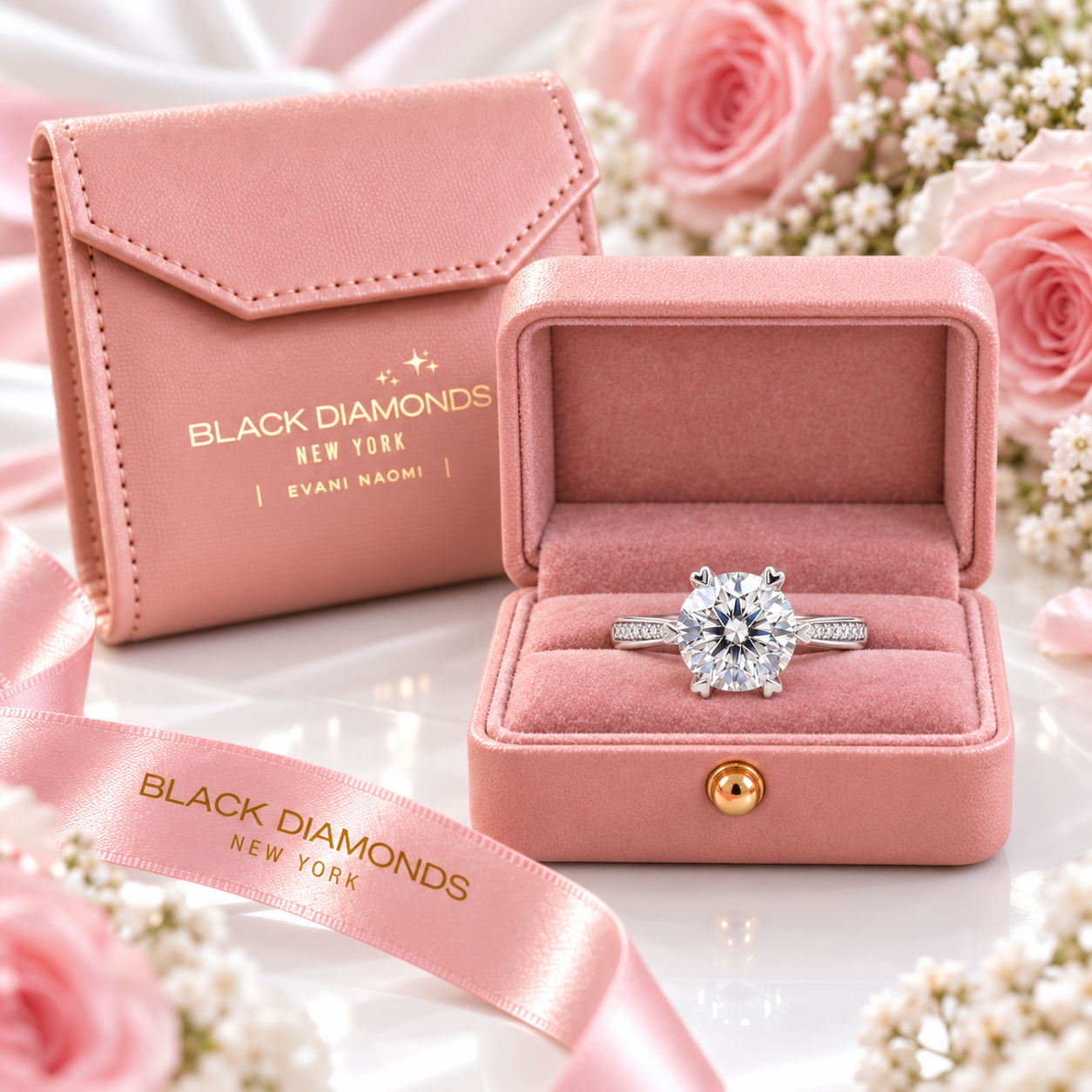3.0 Ct Round Diamond Option Engagement Ring-Black Diamonds New York