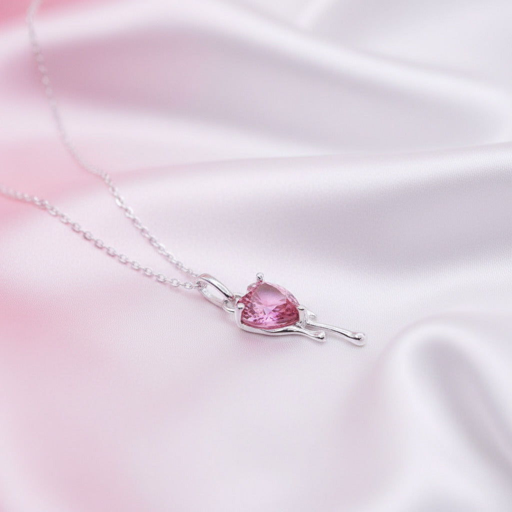 Pink Heart-Shaped Diamond with Dripping Heart Necklace-Black Diamonds New York