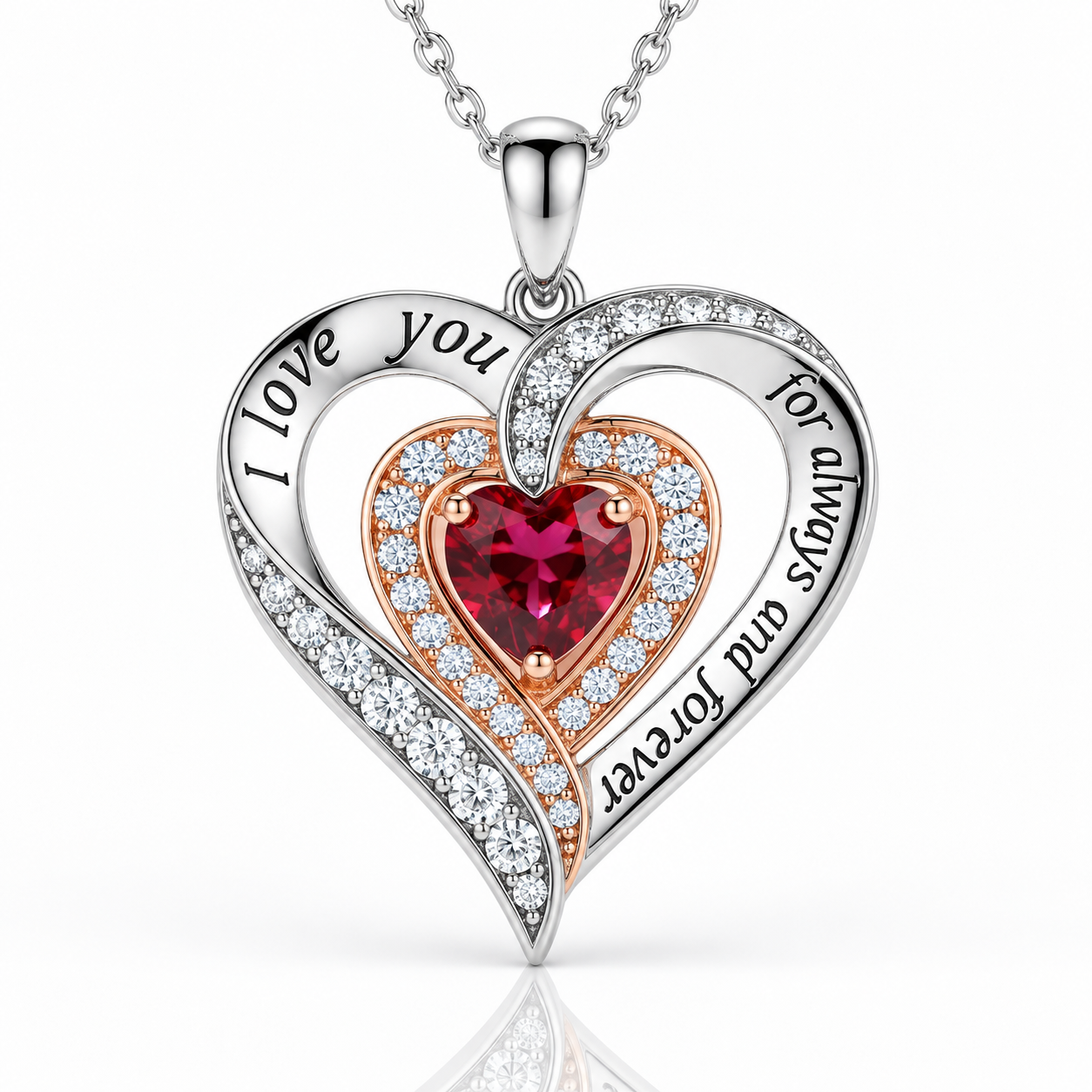 Heart-cut Gemstone I Love You Engraved Heart-shaped Birthstone Necklace-Black Diamonds New York