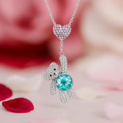 Heart And Cute Bear Pendant Necklace with Pink Diamond-Black Diamonds New York