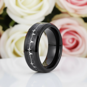 Heart Beat Inlay Men's Tungsten Carbide Wedding Band-Black Diamonds New York