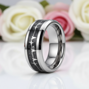 Heart Beat Inlay Men's Tungsten Carbide Wedding Band-Black Diamonds New York