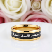 Heart Beat Inlay Men's Tungsten Carbide Wedding Band-Black Diamonds New York