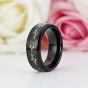 Heart Beat Inlay Men's Tungsten Carbide Wedding Band-Black Diamonds New York