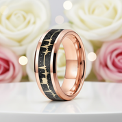 Heart Beat Inlay Men's Tungsten Carbide Wedding Band-Black Diamonds New York