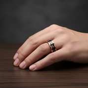 Heart Beat Inlay Men's Tungsten Carbide Wedding Band-Black Diamonds New York