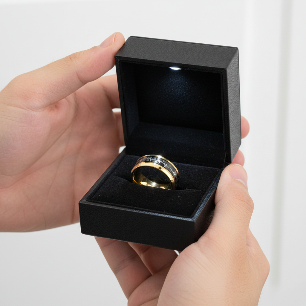 Heart Beat Inlay Men's Tungsten Carbide Wedding Band