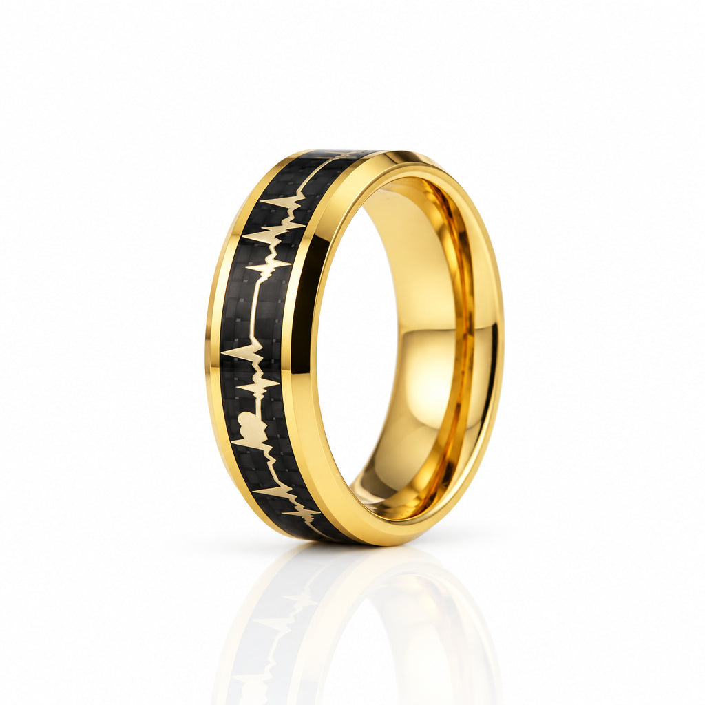 Heart Love Ring with Black Carbon Fiber Inlay Tungsten Men's Ring-Black Diamonds New York