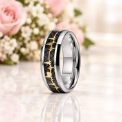 Heart Love Ring with Black Carbon Fiber Inlay Tungsten Men's Ring-Black Diamonds New York