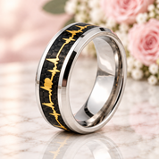 Heart Love Ring with Black Carbon Fiber Inlay Tungsten Men's Ring-Black Diamonds New York