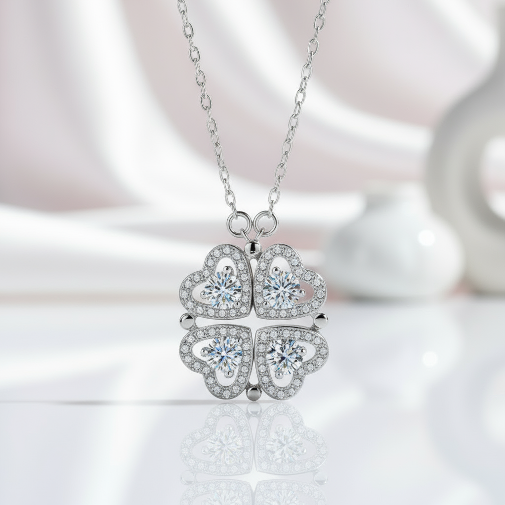 Four Leaf Clover Heart Change Necklace-Black Diamonds New York