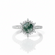 Hexagon Cut Moss Agate Anniversary Ring-Black Diamonds New York
