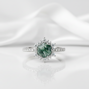 Hexagon Cut Moss Agate Anniversary Ring-Black Diamonds New York