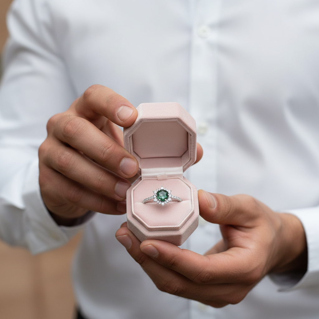 Hexagon Cut Moss Agate Anniversary Ring-Black Diamonds New York