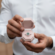 Hexagon Cut Moss Agate Anniversary Ring-Black Diamonds New York