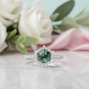 Hexagon Cut Moss Agate Anniversary Ring-Black Diamonds New York