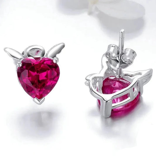 Angel & Devil Pink Heart Cut Diamond Stud Earrings-Black Diamonds New York