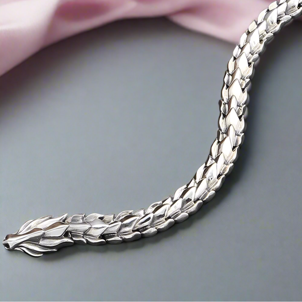 Retro Dragon Scales Punk Bracelet-Black Diamonds New York