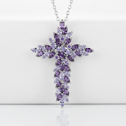 Elegant Amethyst and Tanzanite Marquise-Cut Cross Pendant Necklace-Black Diamonds New York