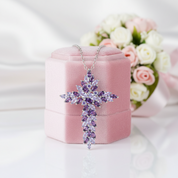 Elegant Amethyst and Tanzanite Marquise-Cut Cross Pendant Necklace-Black Diamonds New York