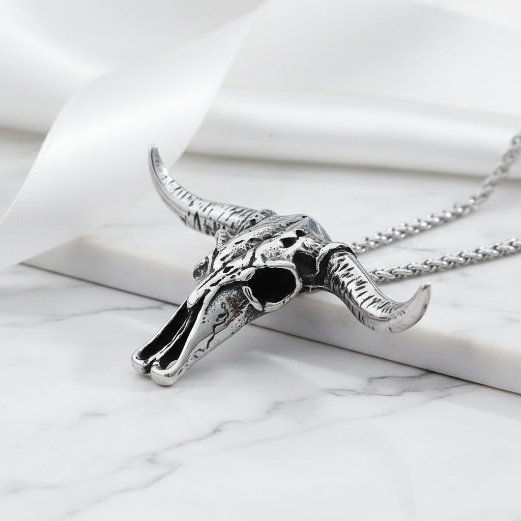 Hip Hop Bull Head Skull Punk Necklace-Black Diamonds New York