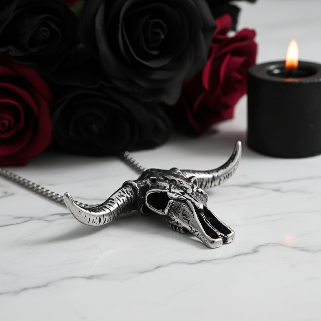 Hip Hop Bull Head Skull Punk Necklace-Black Diamonds New York