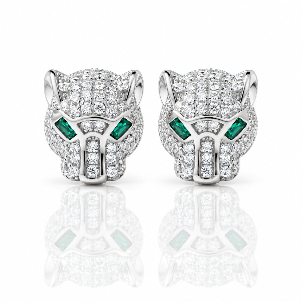 Hollow Leopard Head Diamond Option Earrings-Black Diamonds New York