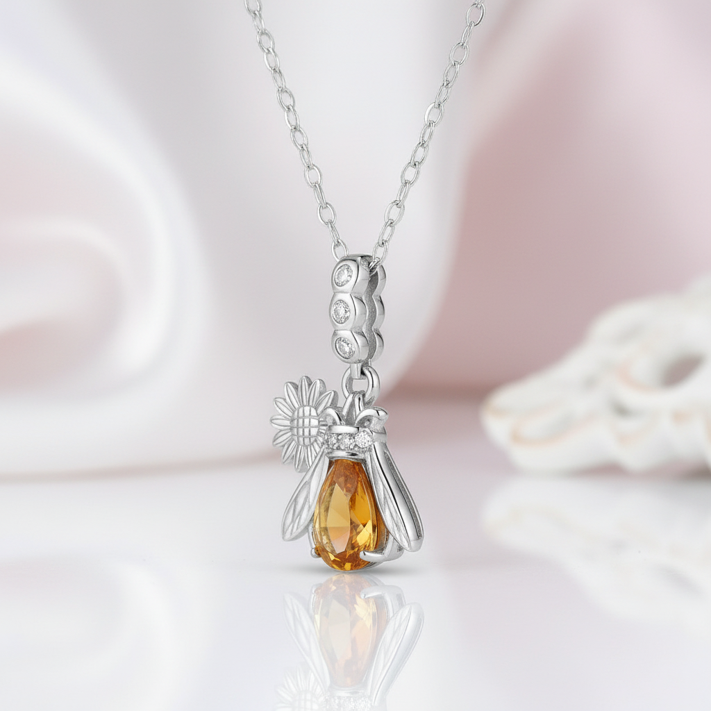 Honeybee Pendant Necklace with Diamond Option-Black Diamonds New York