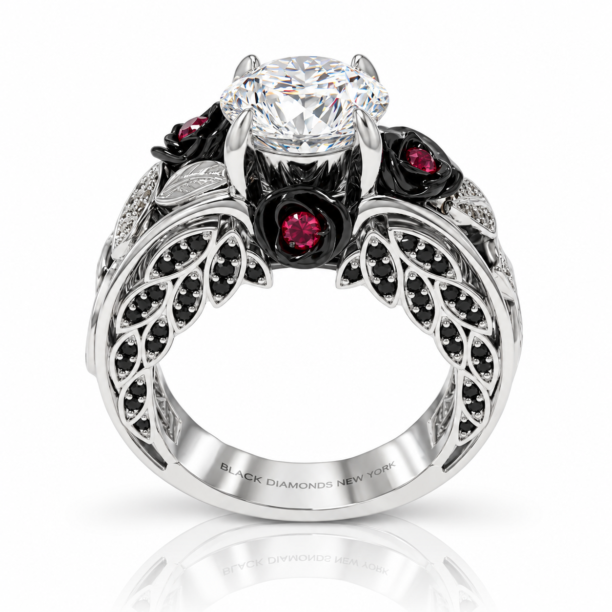 I Want You Promise Ring- 1.5 ct Round Cut Diamond Option and Black Roses Gothic Ring-Black Diamonds New York