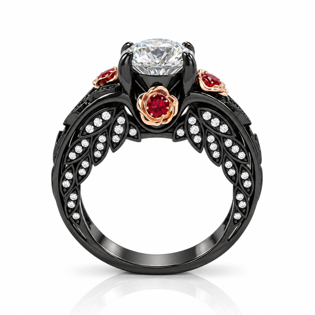 I Want You Promise Ring- 1.5 ct Round Cut Diamond Option and Black Roses Gothic Ring-Black Diamonds New York