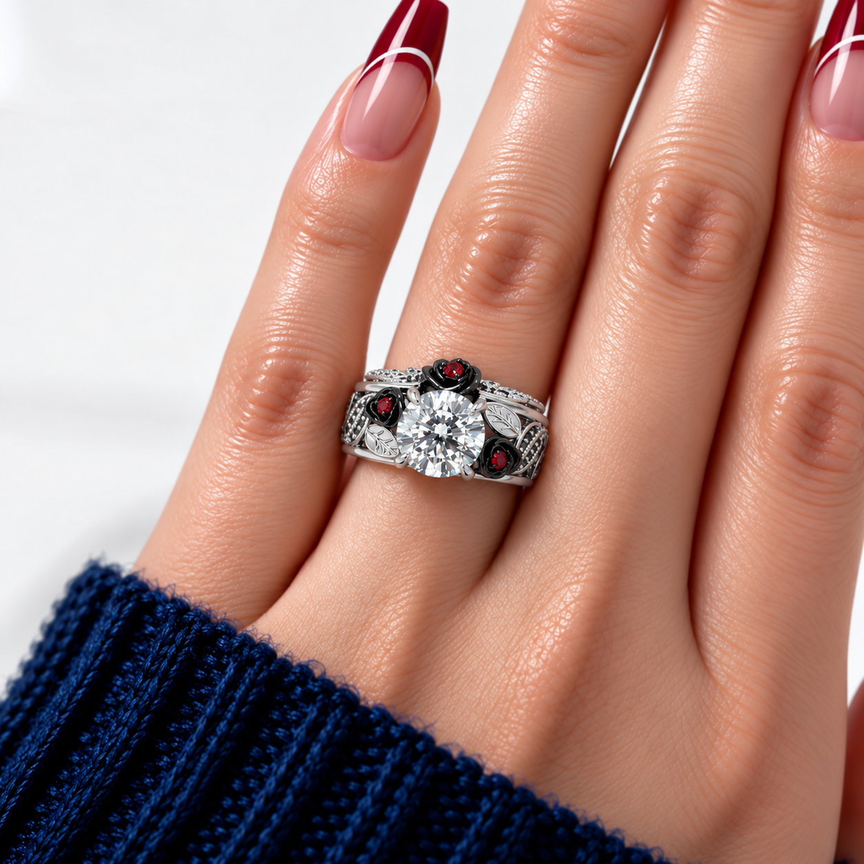 I Want You Promise Ring- 1.5 ct Round Cut Diamond Option and Black Roses Gothic Ring-Black Diamonds New York