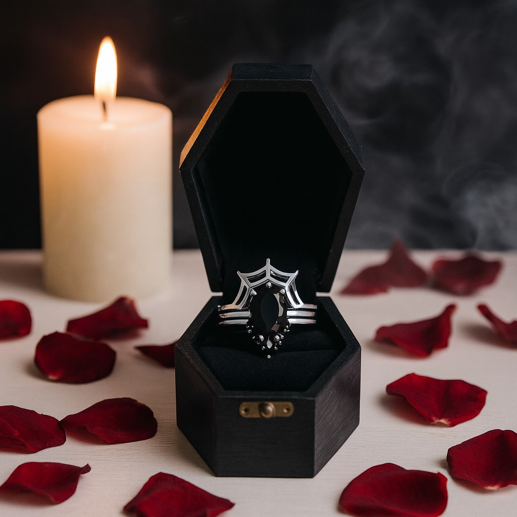 I Got You- 3pc Black Pear Cut Diamond Spider Web Promise Ring-Black Diamonds New York