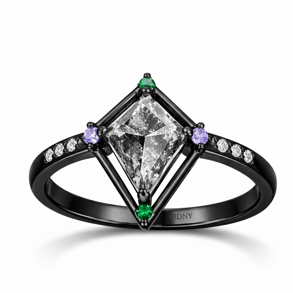 VIP Custom Request- Vintage Kite Cut Engagement Ring-Black Diamonds New York