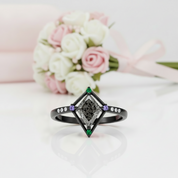 VIP Custom Request- Vintage Kite Cut Engagement Ring-Black Diamonds New York