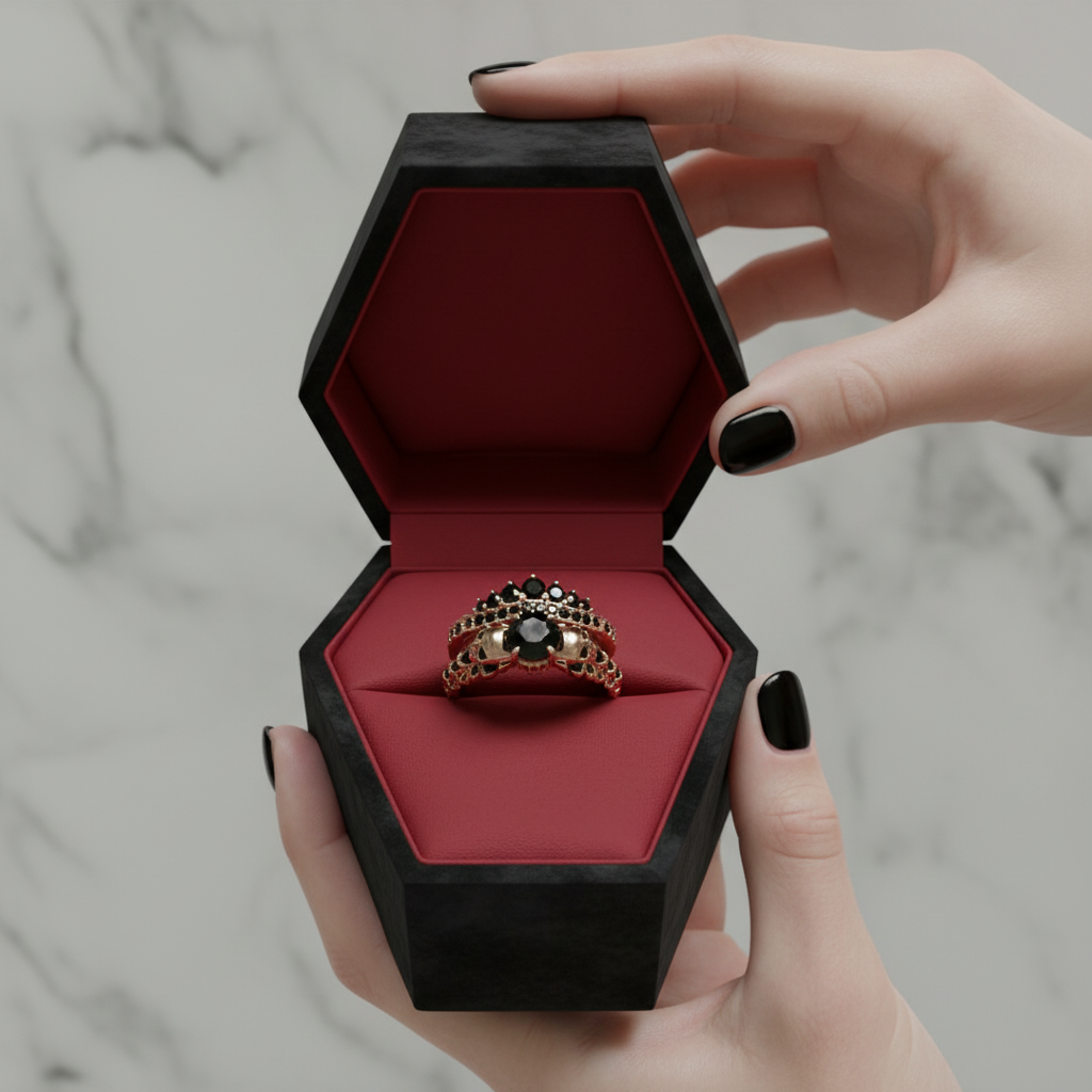 You're My Forever- 1.25 Carat Round Cut Diamond Skulls Promise Ring Set-Black Diamonds New York