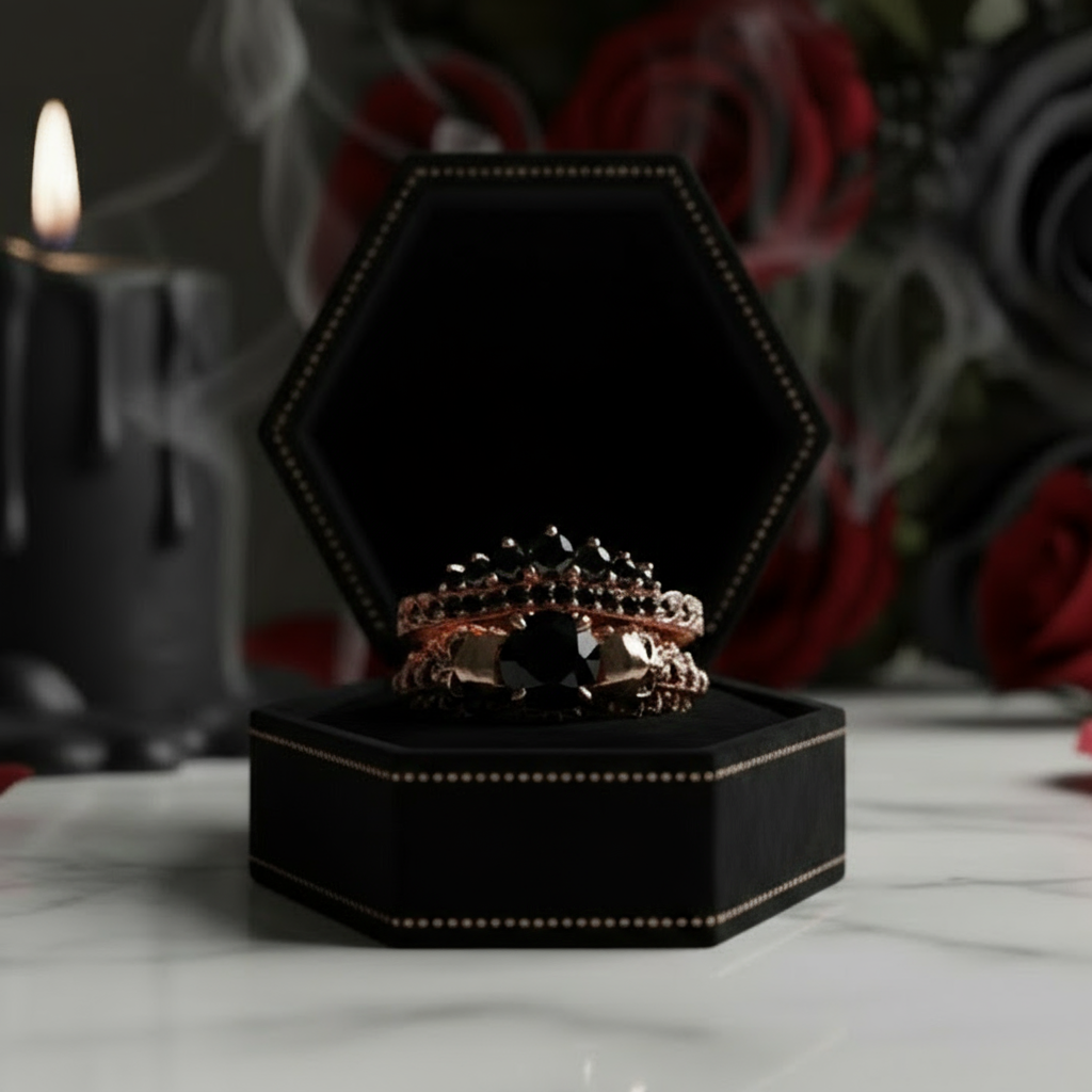 You're My Forever- 1.25 Carat Round Cut Diamond Skulls Promise Ring Set-Black Diamonds New York