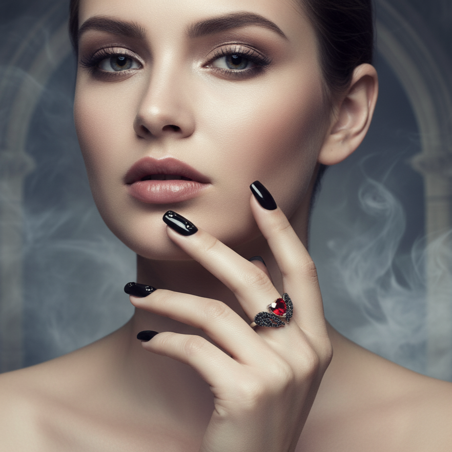 Natural Red Garnet Black Swan Feather Wing Ring-Black Diamonds New York