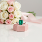 4.0ct Paraiba Tourmaline Radiant Cut Three-Stone Engagement Ring-Black Diamonds New York