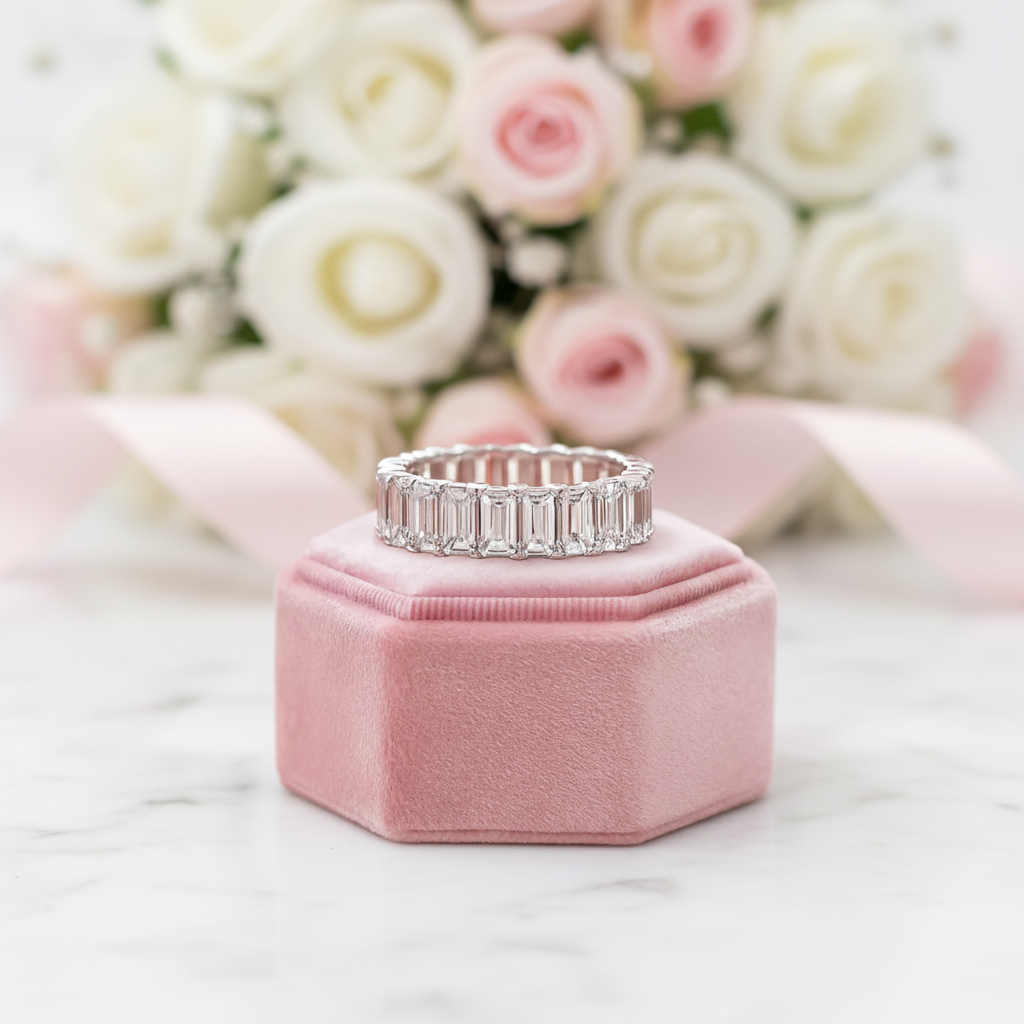 Eternity Emerald Cut Diamond Option Women's Wedding Band-Black Diamonds New York