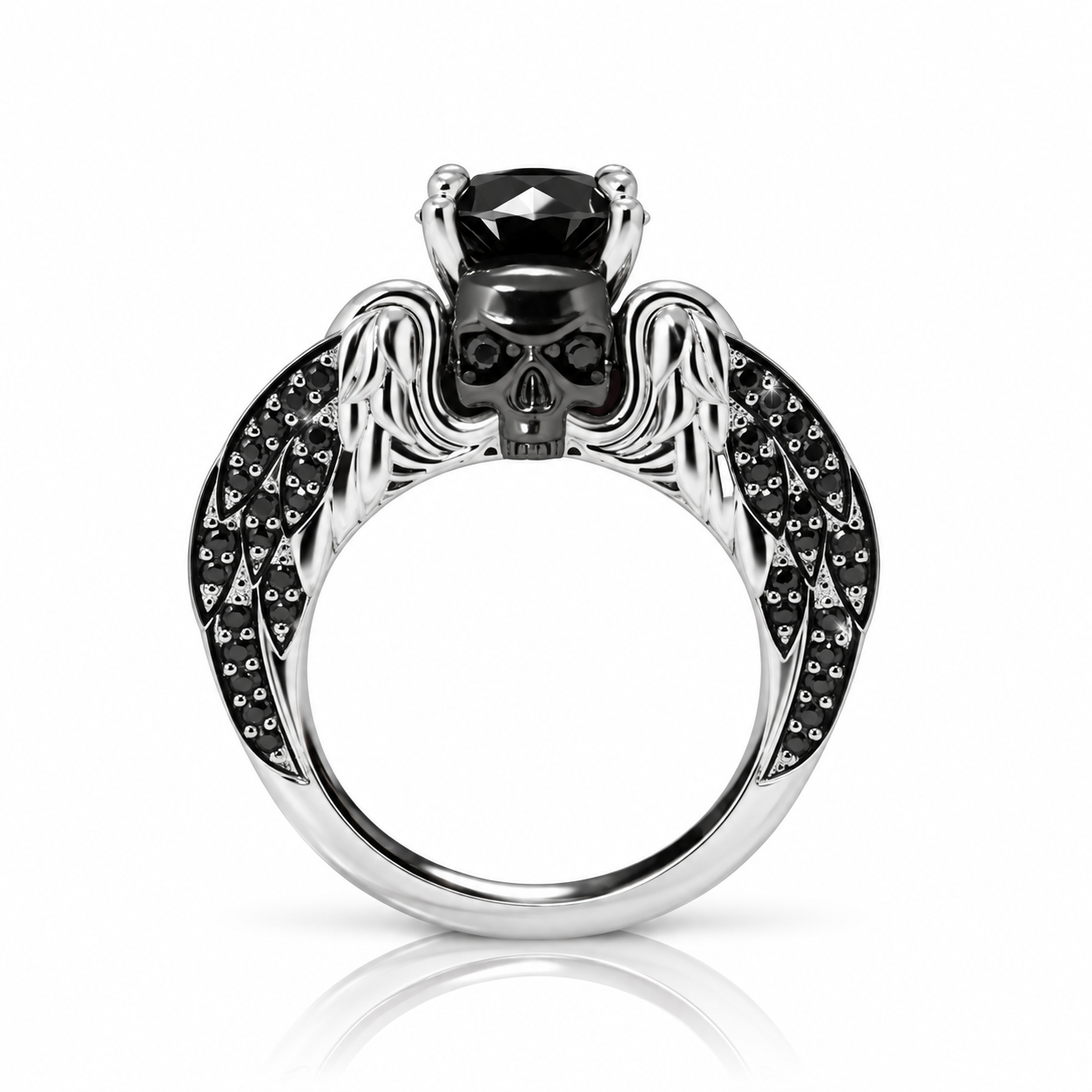 Eternal Love Rings- Round Cut Diamond Option Skull Engagement Ring in 14k White Gold-Black Diamonds New York