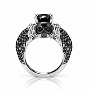 Eternal Love Rings- Round Cut Diamond Option Skull Engagement Ring in 14k White Gold-Black Diamonds New York