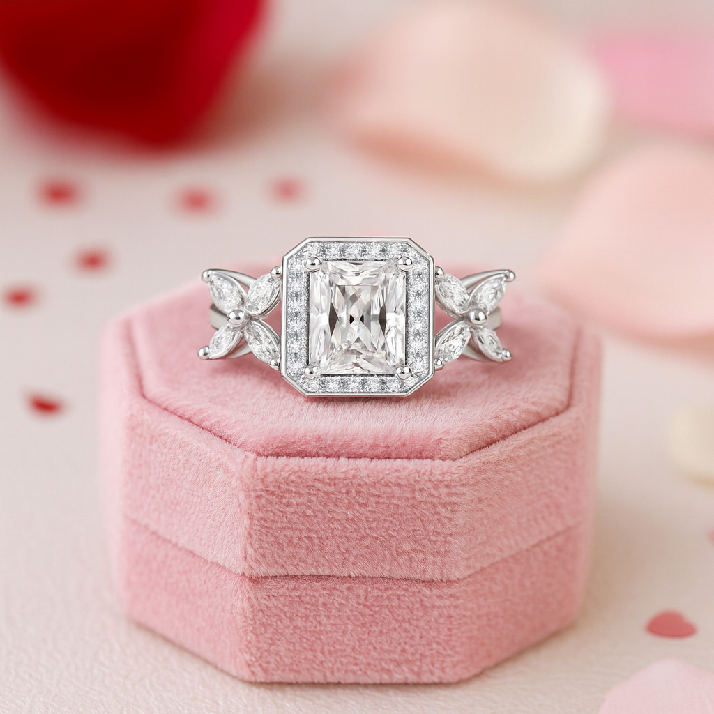 Luxury Radiant-cut Diamond Butterfly Wedding Ring-Black Diamonds New York