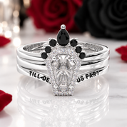 Till Death Do Us Part Rings- Rare Coffin Cut Diamond Option 14k White Gold Ring Set-Black Diamonds New York