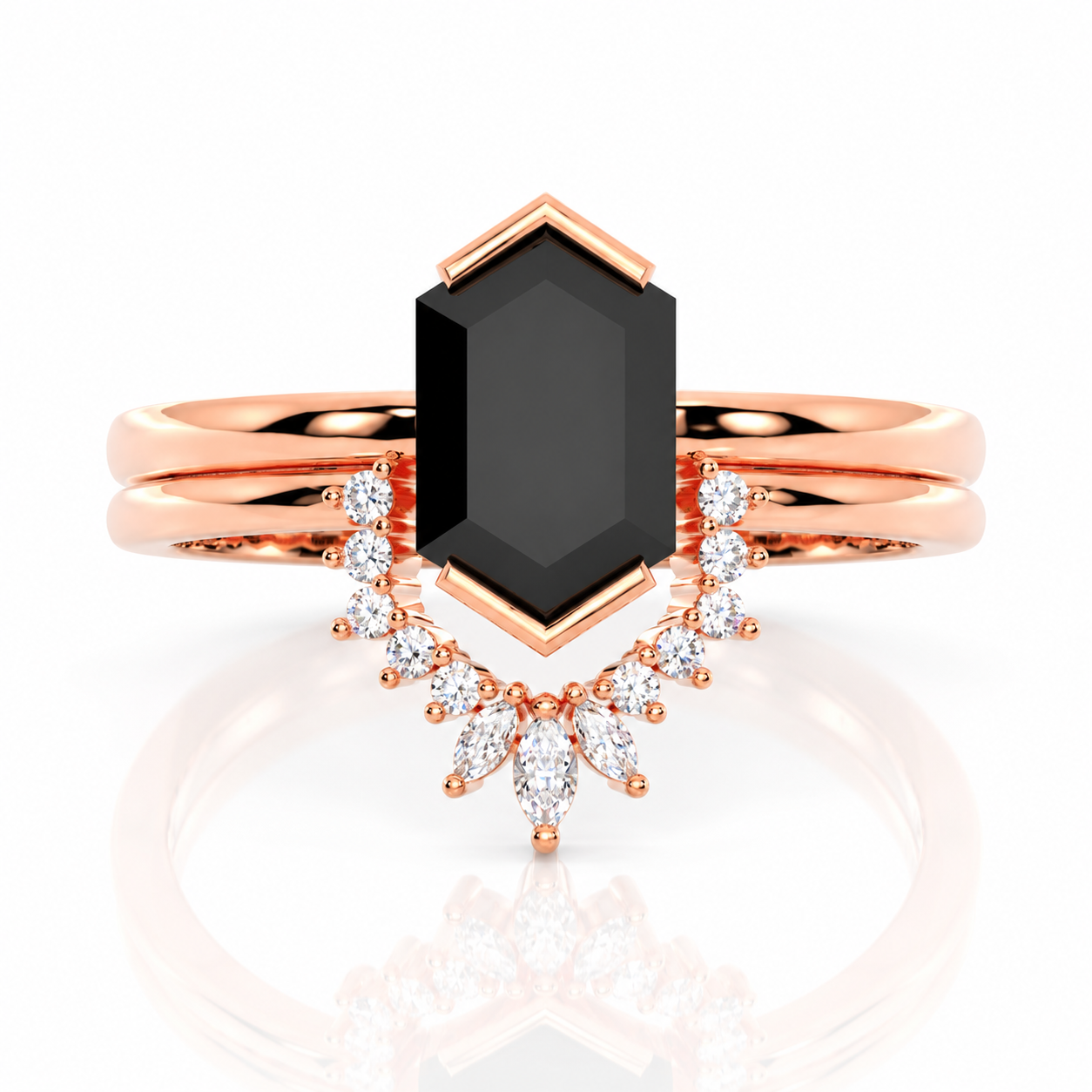 Sincerity - Hexagon Cut Diamond Option 14k Rose Gold Wedding Ring-Black Diamonds New York