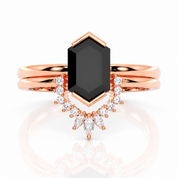 Sincerity - Hexagon Cut Diamond Option 14k Rose Gold Wedding Ring-Black Diamonds New York